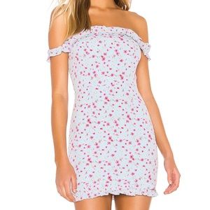 Superdown Cruz Off Shoulder Mini Dress Blue Floral Medium